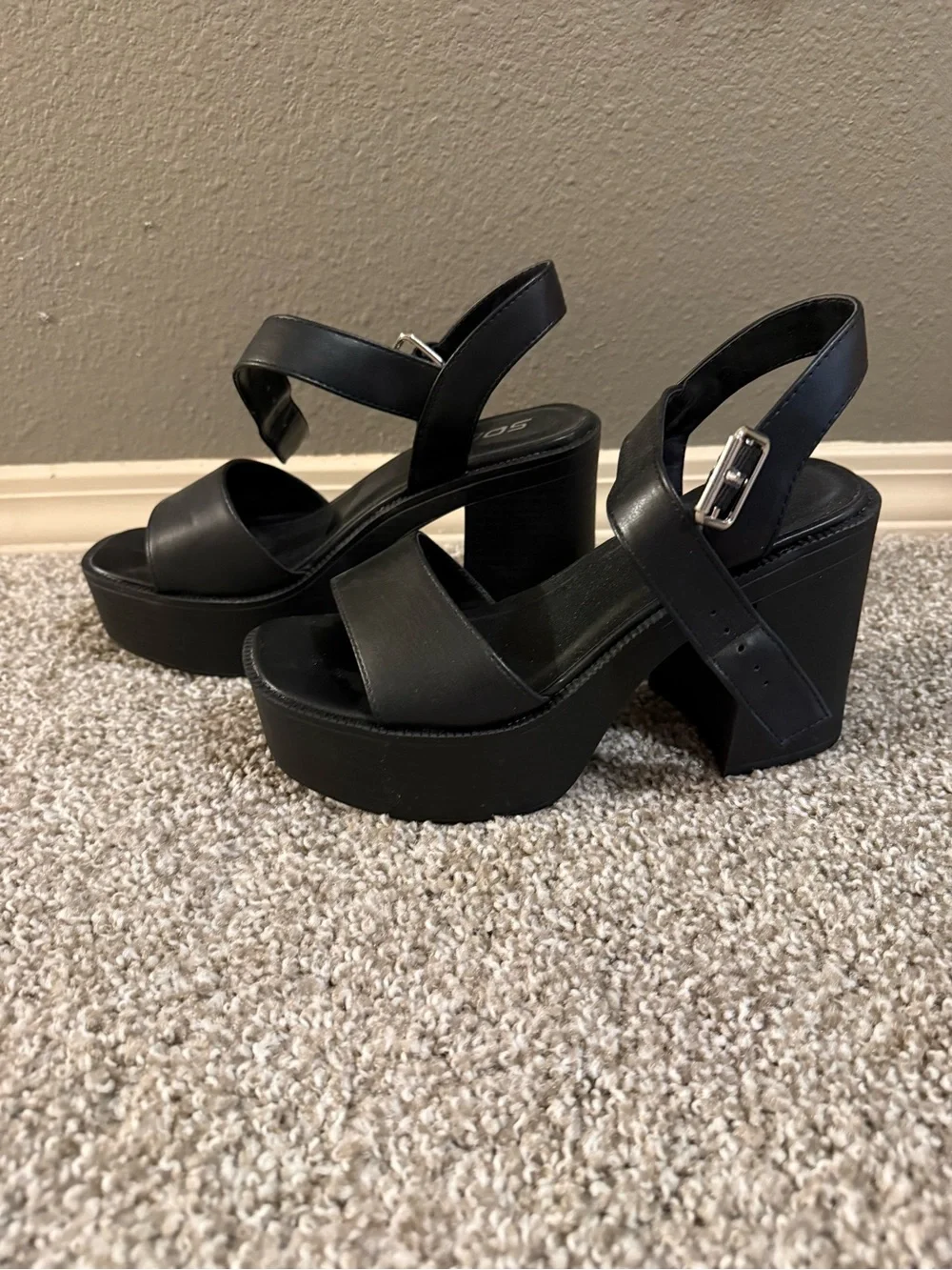Soda Black Platform Block Heel Sandals